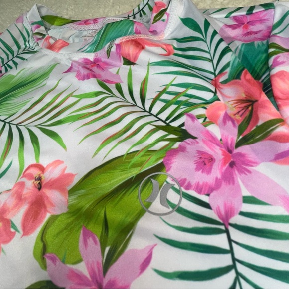 Hurley Floral Tropical Rash Guard Swim Top Long Sleeve UPF 50+ Size M - Picture 6 of 8